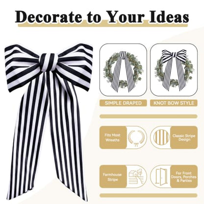 2 Pack Black & White Stripe Wreath Sashes for Front Door - Elegant Decor