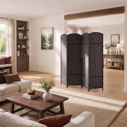 Room Divider 4-Panel Wall Partition - Mocha Brown, Full Height Folding Screen