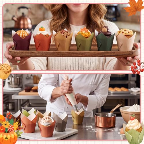 Autumn Tulip Cupcake Liners Set - 120 Pcs Fall Muffin Baking Cups with 6 Colors