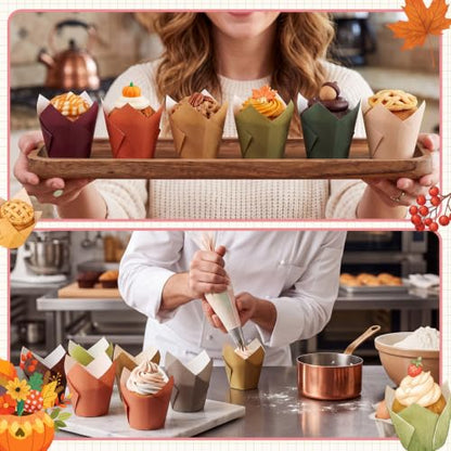 Autumn Tulip Cupcake Liners Set - 120 Pcs Fall Muffin Baking Cups with 6 Colors