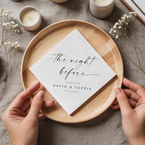 Personalized Night Before Beverage Napkins with Custom Name and Date - Engagement & Wedding Table Decor - Night Before 3