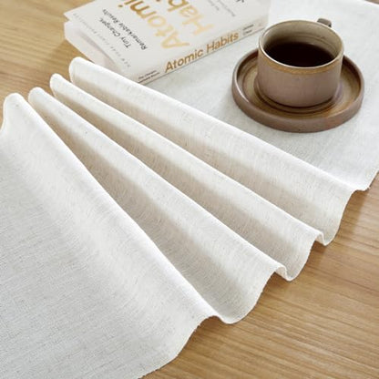 Cotton Linen Table Runner 13x48 Inch Off White with Hand Tassels - Farmhouse Decor
