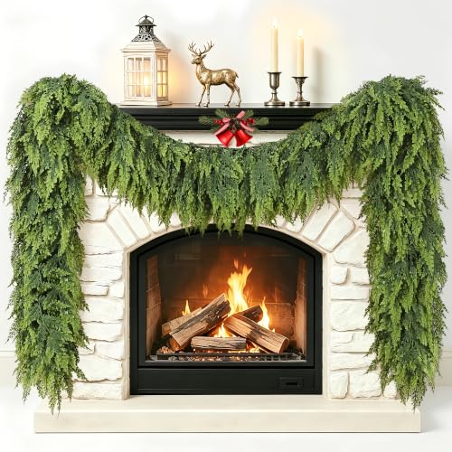 Christmas Green Cedar Garland 9ft with Large Branches Faux Pine for Indoor Outdoor Decor - Variation of THIS listing