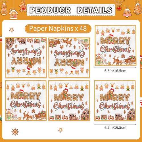 48Pcs Gingerbread Christmas Napkins Party Decorations - Food-Grade Paper