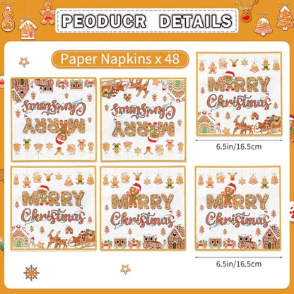 48Pcs Gingerbread Christmas Napkins Party Decorations - Food-Grade Paper