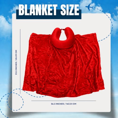 Travel Pillow with Built-In Blanket - Ruby Nap Softcover, Memory Foam Neck Support for Airplanes and Long Trips