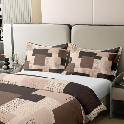 Feelyou Modern Brown Khaki Geometric Cotton Duvet Cover Set Full Size - No Comforter