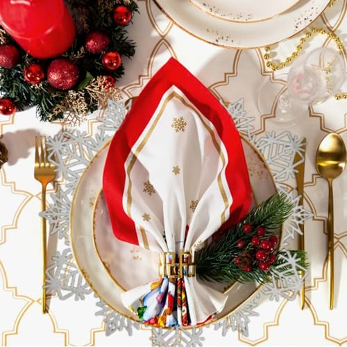Christmas Snowflake Placemat Set of 4 - Round Vinyl Holiday Table Mats
