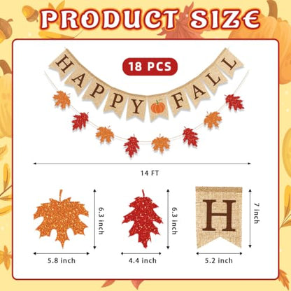 Fall Burlap Banner and Glitter Leaves Garland - Autumn Party Decor