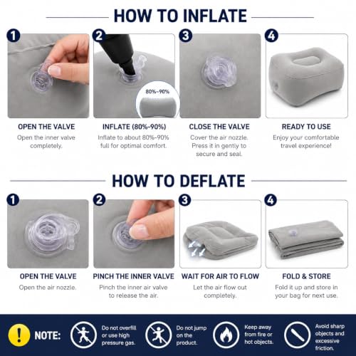 Inflatable Foot Rest for Airplane Travel Portable Leg Pillow for Flights