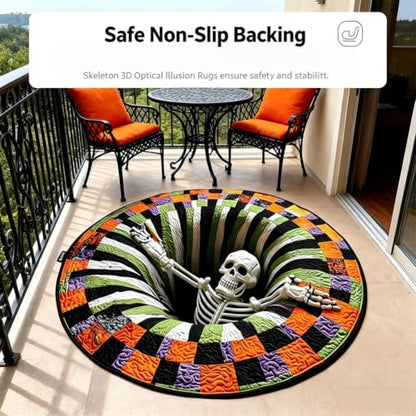 Halloween 3D Optical Illusion Rug - Ghosts Skeleton Pumpkins Door Mat