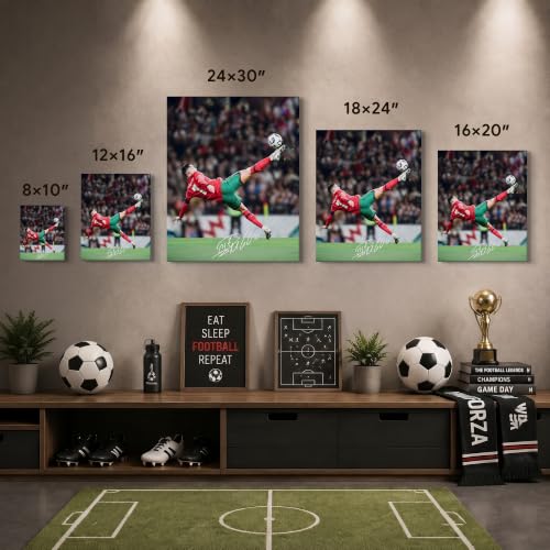 Ronaldo Signature Soccer Poster Canvas Wall Art for Boys Room - 8x10, Action Design