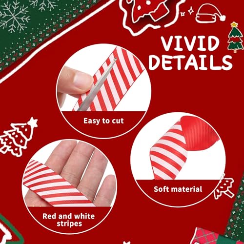 Wired Edge Ribbons Red White Striped Glitter Christmas Ribbon - 10 Yards