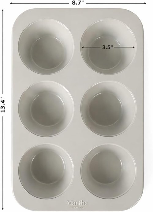 Martha Stewart Gallen 6-Cup Muffin Pan - Nonstick Carbon Steel Bakeware for Easy Release & Even Baking - Cool Grey