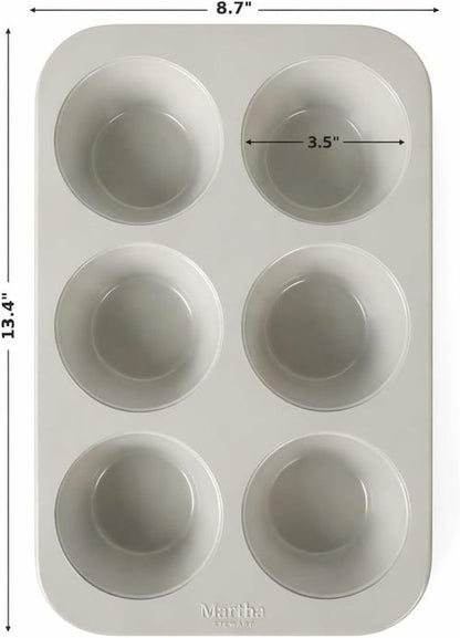 Martha Stewart Gallen 6-Cup Muffin Pan - Nonstick Carbon Steel Bakeware for Easy Release & Even Baking - Cool Grey
