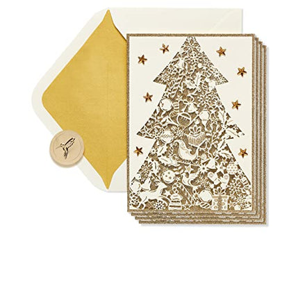 Papyrus Gold Glitter Holiday Christmas Tree Cards with Envelopes - 8 Count