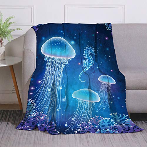 Magic Glowing Jellyfish Underwater Throw Blanket 60x80 Inch Multi-Color