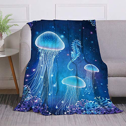Magic Glowing Jellyfish Underwater Throw Blanket 60x80 Inch Multi-Color