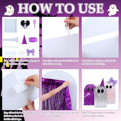 Halloween Ghost Cardboard Cutouts Set with Tinsel Curtains and Decor