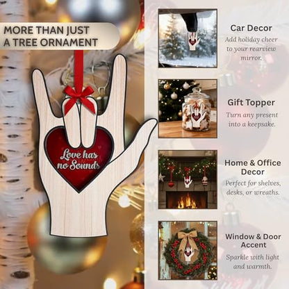 Sign Language Ornament - I Love You Hand Sign Christmas Decor, Wooden & Acrylic, Holiday Gift