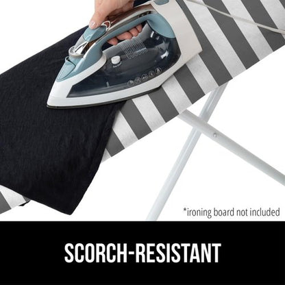 GORILLA GRIP The Original Ironing Board Cover and Pad, Silicone Coating, 400°F Scorch Resistant Thick Padding, Heavy Duty Iron Covers Standard Boards, Hook and Loop Fastener Strap, Striped 15x54