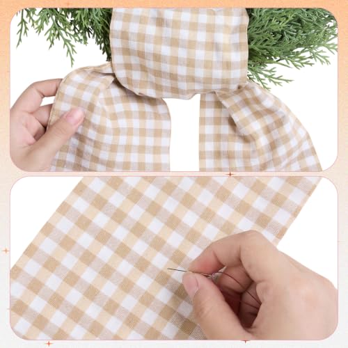 Beige Gingham Wreath Sash for Front Door - 2 Pcs with Bow - Fall & Seasonal Decor