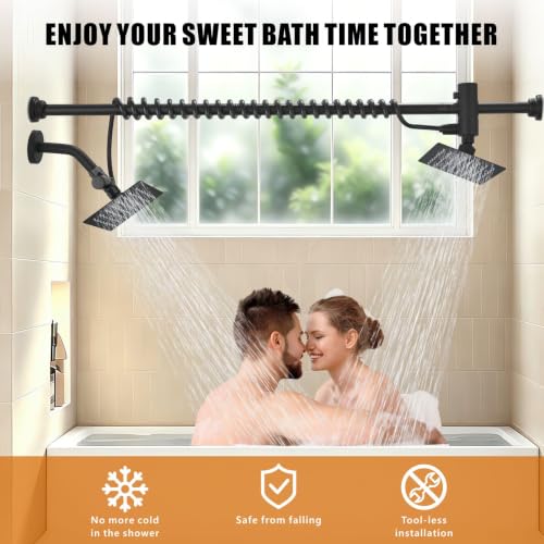 Voolan Dual Shower Head Set for Couples, High Pressure Rain Square Matte Black