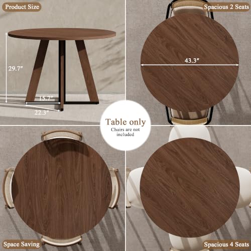 Walnut 42 Inch Round Dining Table for 4 - Farmhouse Kitchen & Small Spaces