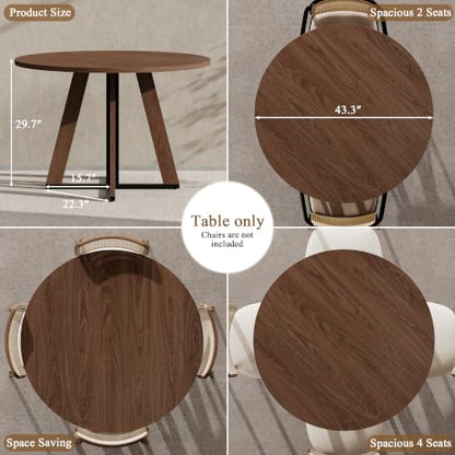 Walnut 42 Inch Round Dining Table for 4 - Farmhouse Kitchen & Small Spaces