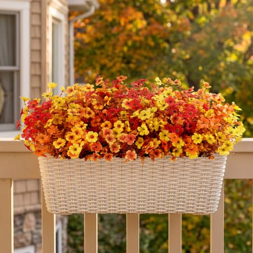 Artificial Fall Flowers Set Sunset Orange - 24 Bundles for Outdoor & Garden Decor