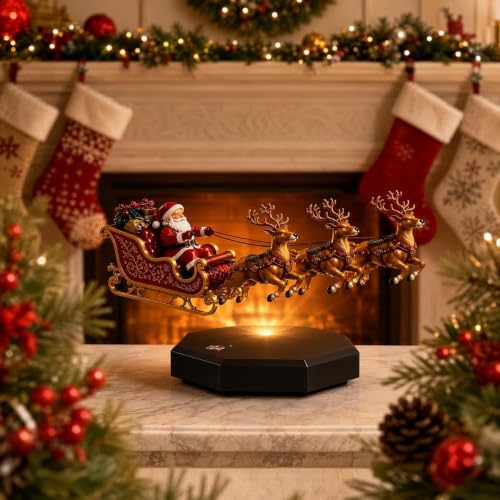 Floating Santa Sleigh and Reindeer Figurine with Levitating Effect - 1 Piece