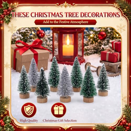 Mini Christmas Tree Bottle Brush Set - 48 Pcs, 1.8 Inch, Sage Green, Evergreen, Silver