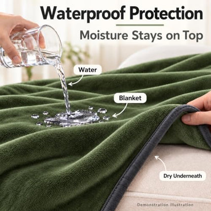 Reversible Waterproof Pet Blanket for Large Dogs - Green 50x60 Inches