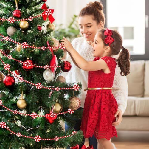 Christmas Candy Cane Garland 2 Pack - Red & White Peppermint Beads, 4 Meters