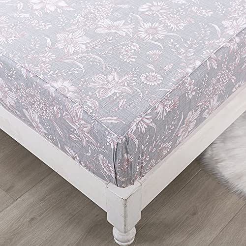 Gray Pink King Sheets Set - Floral 600TC Cotton Bedding with Deep Pockets