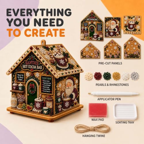 Christmas Wooden House Diamond Art Kit 3D Pearl & Rhinestone Decor - 2PCS