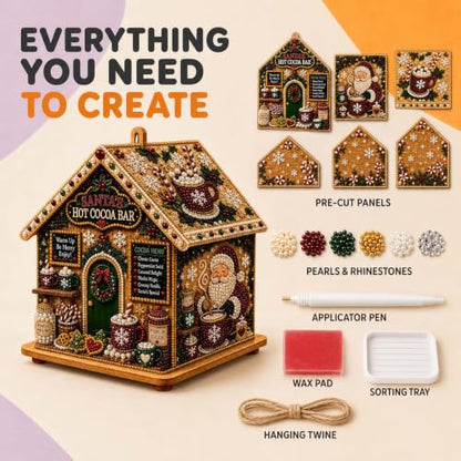 Christmas Wooden House Diamond Art Kit 3D Pearl & Rhinestone Decor - 2PCS