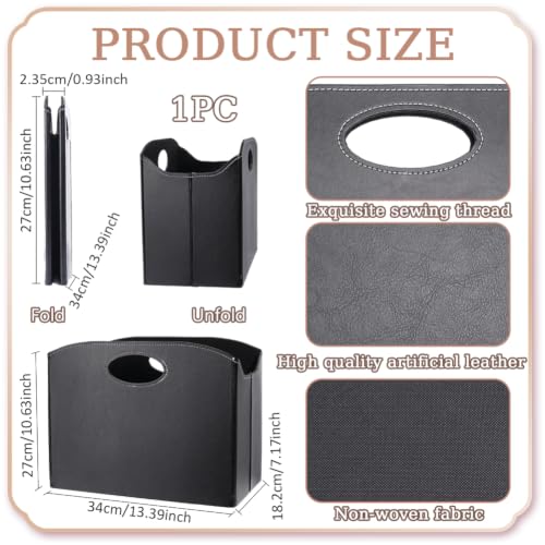 Foldable PU Leather Magazine Holder with Handles - Document Organizer for Office & Home