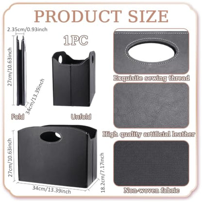 Foldable PU Leather Magazine Holder with Handles - Document Organizer for Office & Home