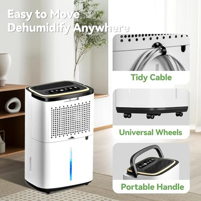 50 Pint Dehumidifier for Basement & Home - 5000 Sq.Ft, Drain Hose, 3 Modes