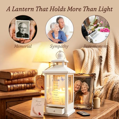 Memorial Lantern Picture Frame & Drawer for Loss of Mom - White Variation