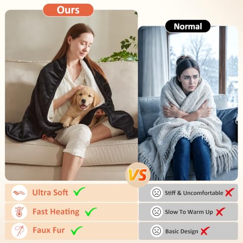 Electric Heated Blanket 50x60 Inches Soft Flannel & Sherpa Throw for Couch Bed