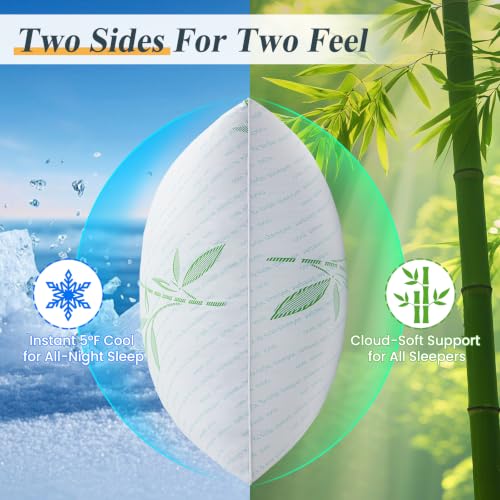 Queen Size Hybrid Cooling Bed Pillows Set of 2 - White, Breathable Bamboo Cover