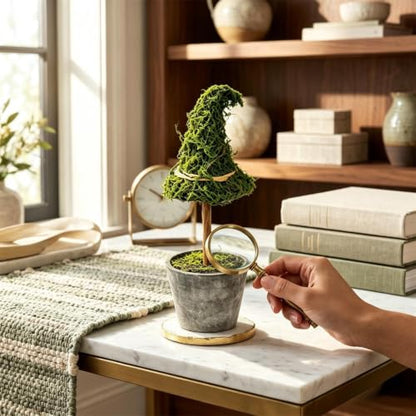 Artificial Moss Witch Hat Topiary Tree in Pot - Gothic Halloween Decor, Green & Brown