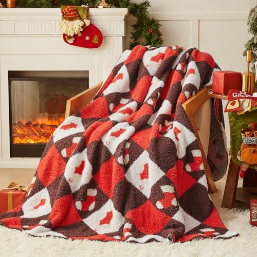 Christmas Knitted Throw Blanket - Ultra-Soft 60x80 with Stocking Pattern, Cozy Holiday Decor