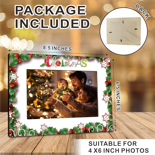 Merry Christmas Floral Photo Frame Fits 4x6 Inch Pictures Wooden Decor Home Office Party