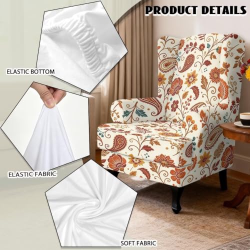 Boho Floral Wingback Chair Cover 2-Piece Slipcover with Arms - Stain-Resistant & Non-Slip, Washable Furniture Protector for Living Room & Bedroom - Variation: Boho Floral / Wingback Chair Covers
