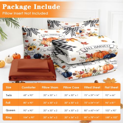 Full Size Fall Comforter Set with Pillowcases and Sheets - Rustic Pumpkin Bedding