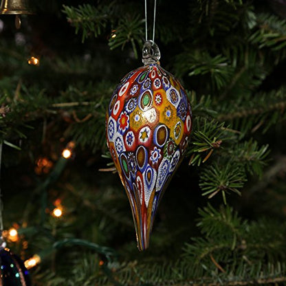 Murano Glass Christmas Ornament - Handmade Gold Icicle Decor