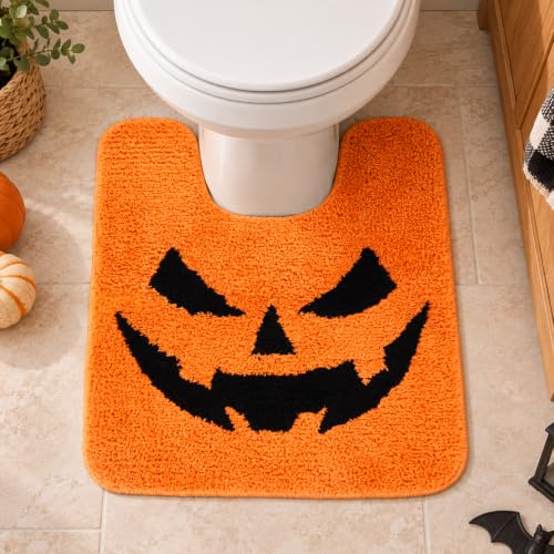 Halloween Pumpkin Bathroom Rug - U-Shaped Toilet Mat, Non-Slip, 20x24 Inch